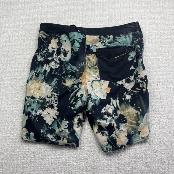 Y2K Oneill Board Shorts Mens 34 Blue / Black Floral Swim Trunks Beach Surfing - Picture 9 of 13
